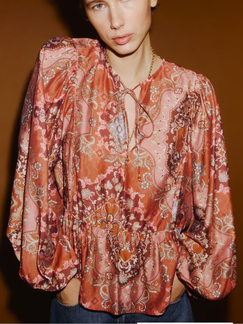 H&M Tie-Neck Peplum Blouse